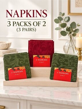 Napkins 3 Packs of 2 (3 pairs) Square Burgundy Green